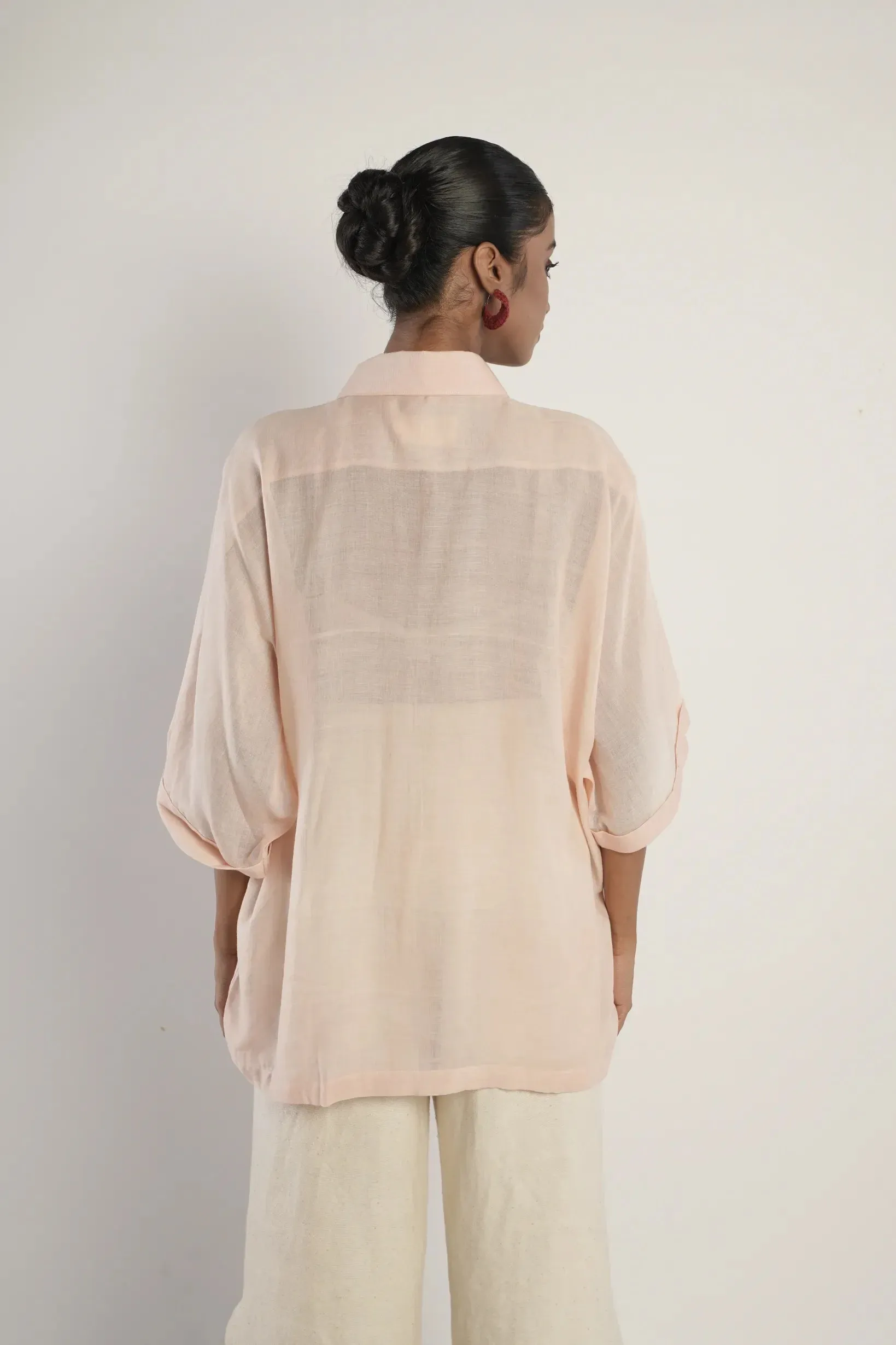 Sunset at Cat Island Handloom Bamboo Button Down Shirt Peach