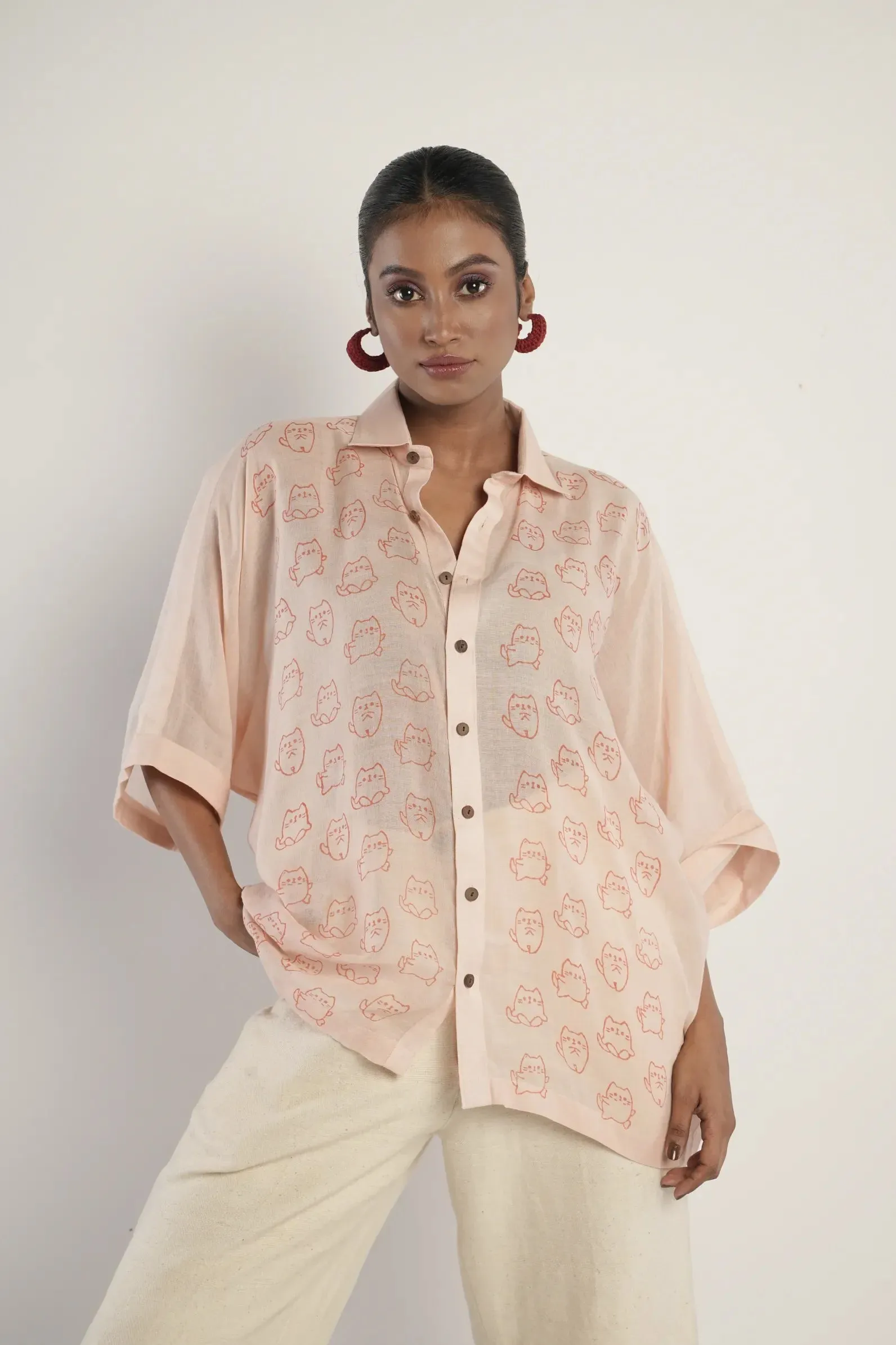 Sunset at Cat Island Handloom Bamboo Button Down Shirt Peach