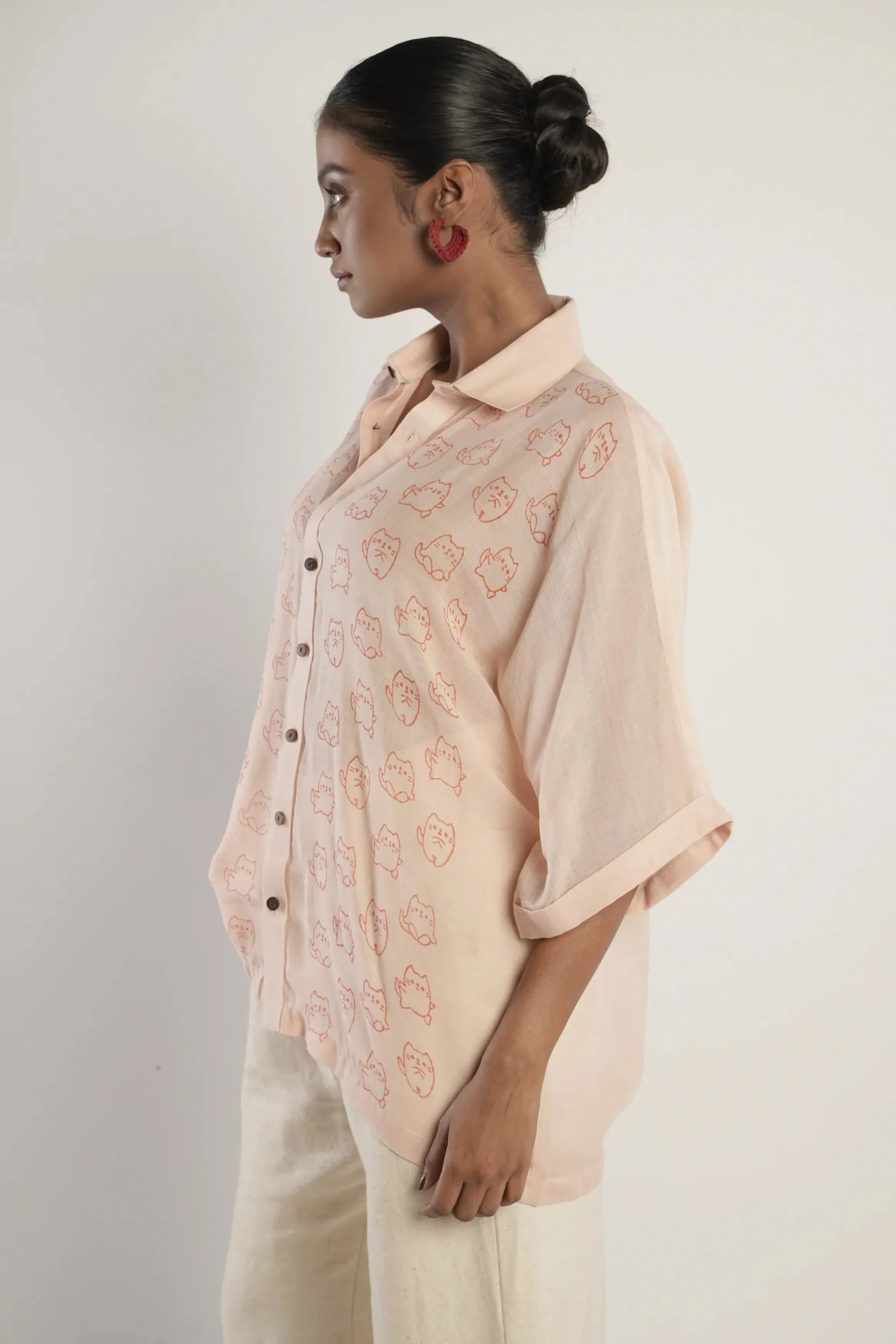 Sunset at Cat Island Handloom Bamboo Button Down Shirt Peach