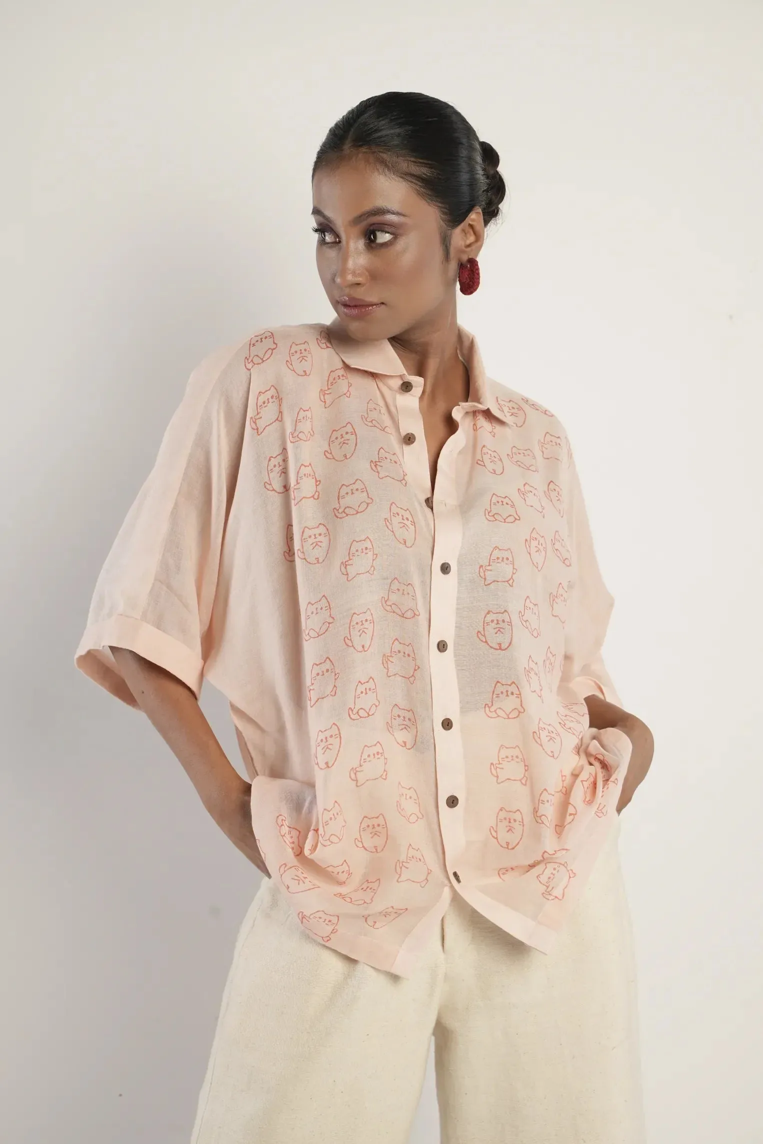 Sunset at Cat Island Handloom Bamboo Button Down Shirt Peach