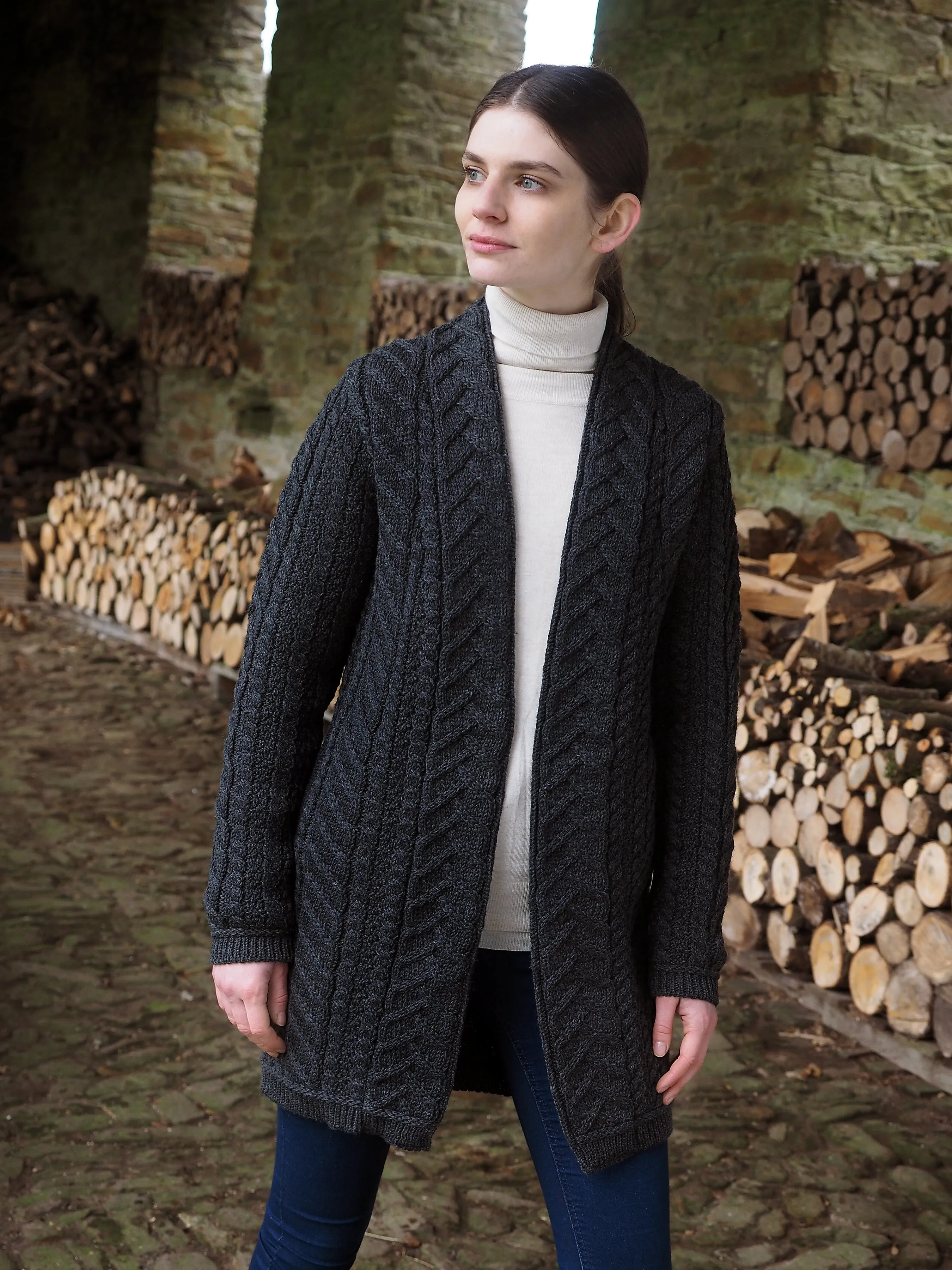 SUPER SOFT MERINO OPEN ARAN CABLE KNIT COAT