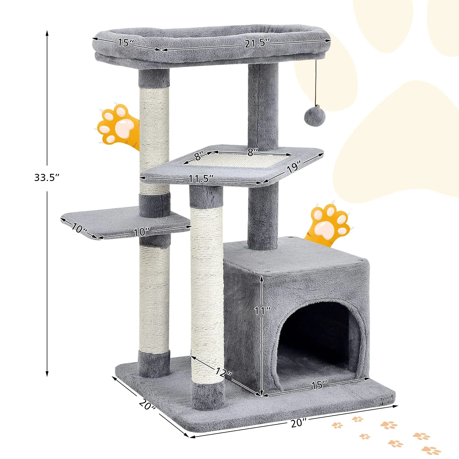 Tangkula Cat Tree for Indoor Cats, 33.5 inch Multi-Level Cat Tower W/Scratching Posts