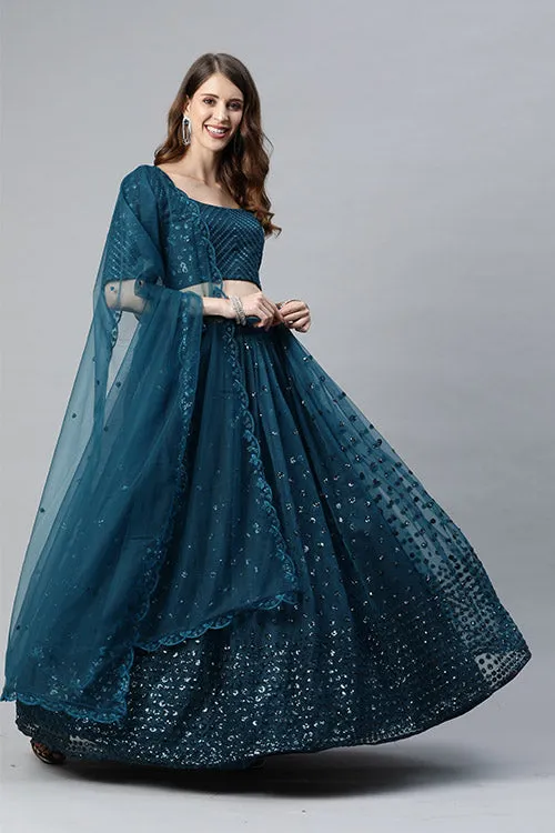 Teal Blue Traditional Exclusive Embroidered Lehenga Choli Collection