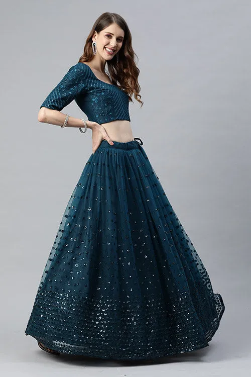 Teal Blue Traditional Exclusive Embroidered Lehenga Choli Collection