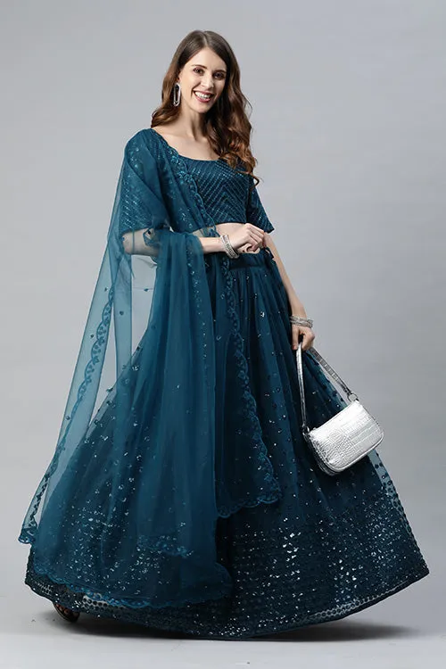 Teal Blue Traditional Exclusive Embroidered Lehenga Choli Collection