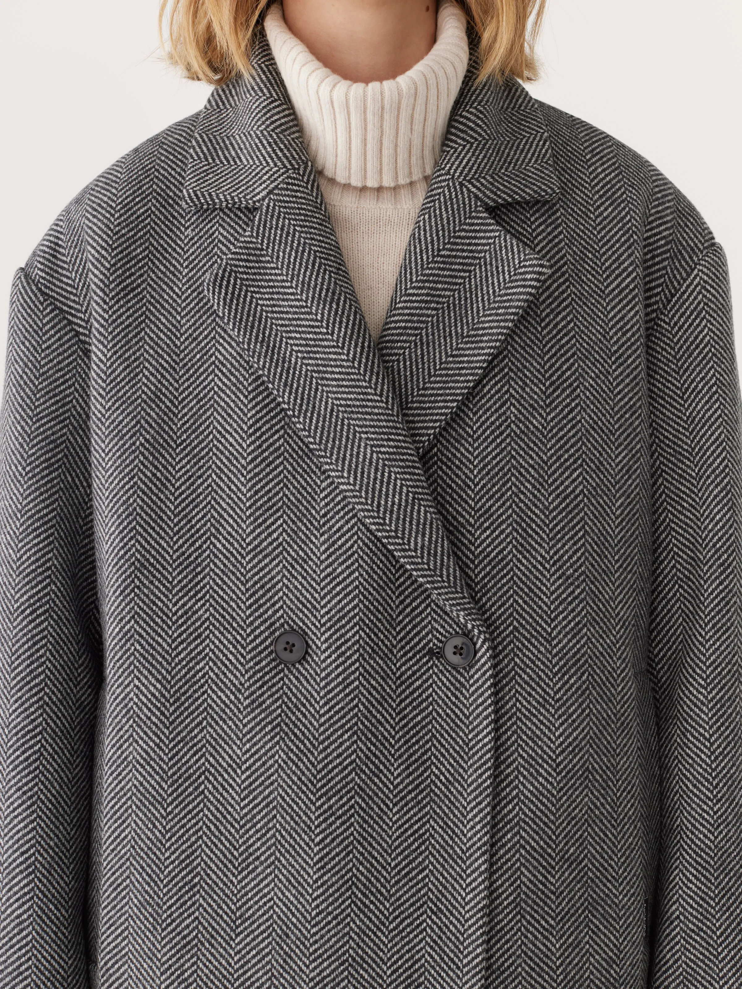 The Herringbone Recycled Wool Coat in Black