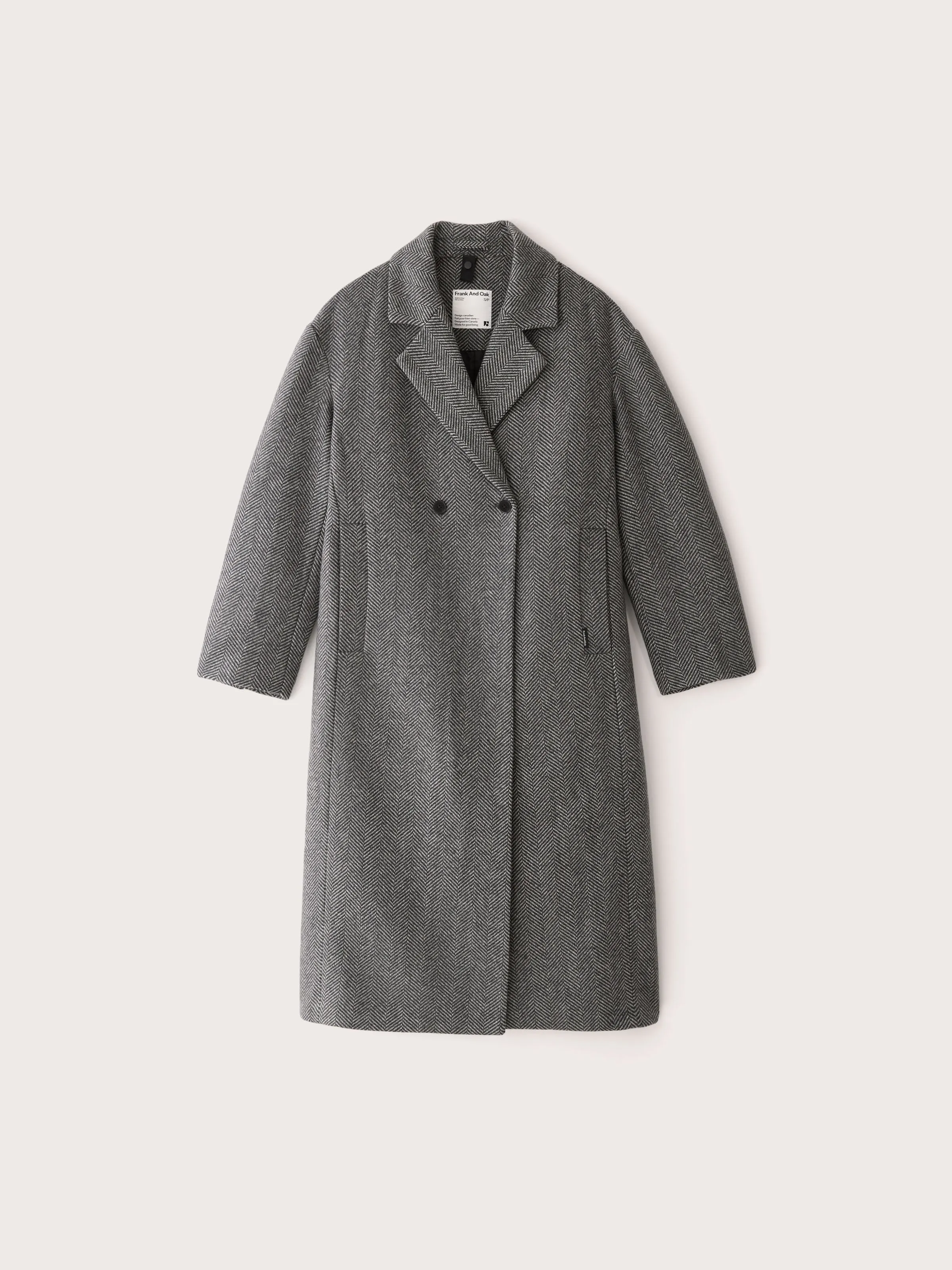 The Herringbone Recycled Wool Coat in Black