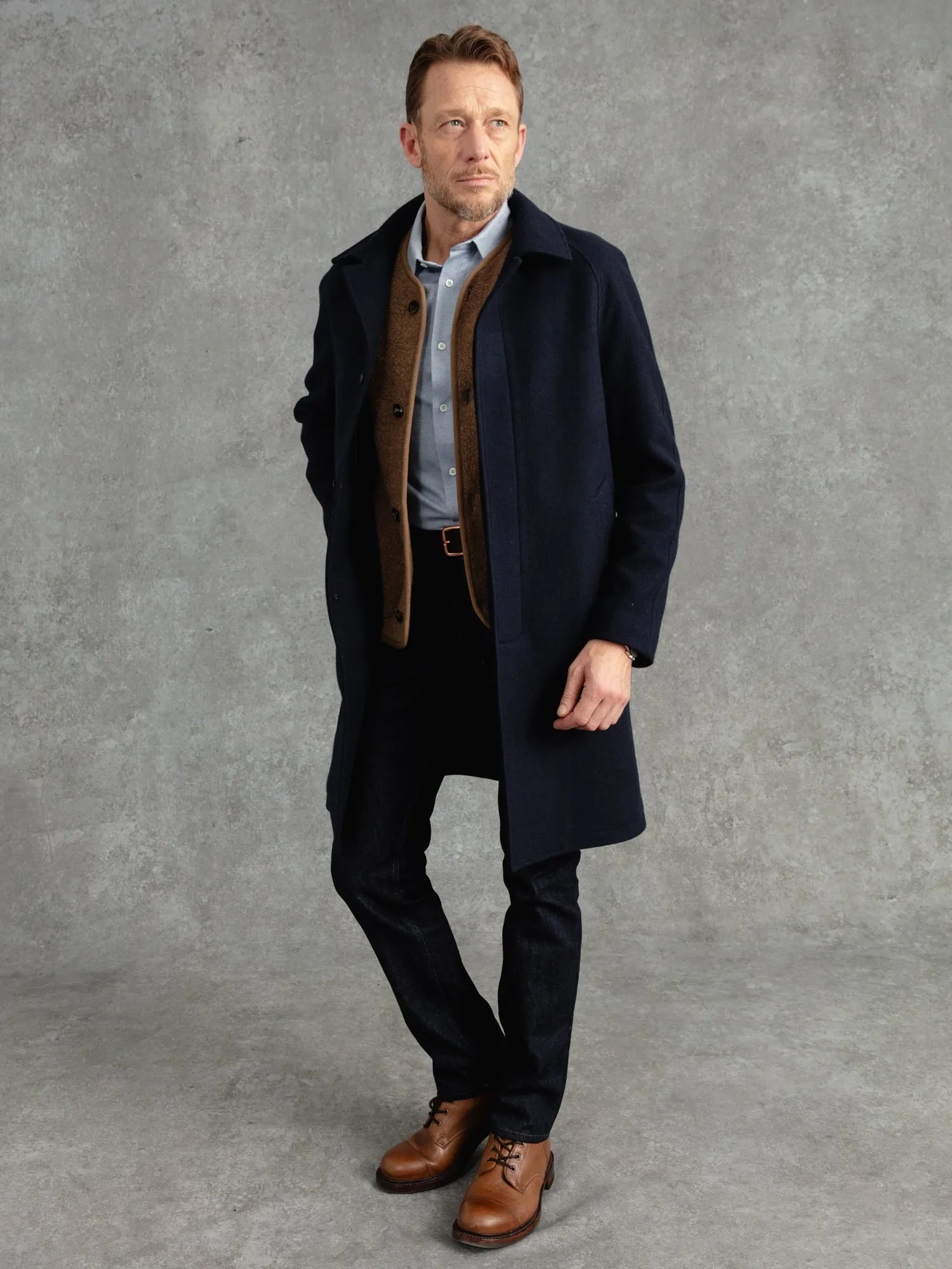 The Woollen Crew Coat - Navy