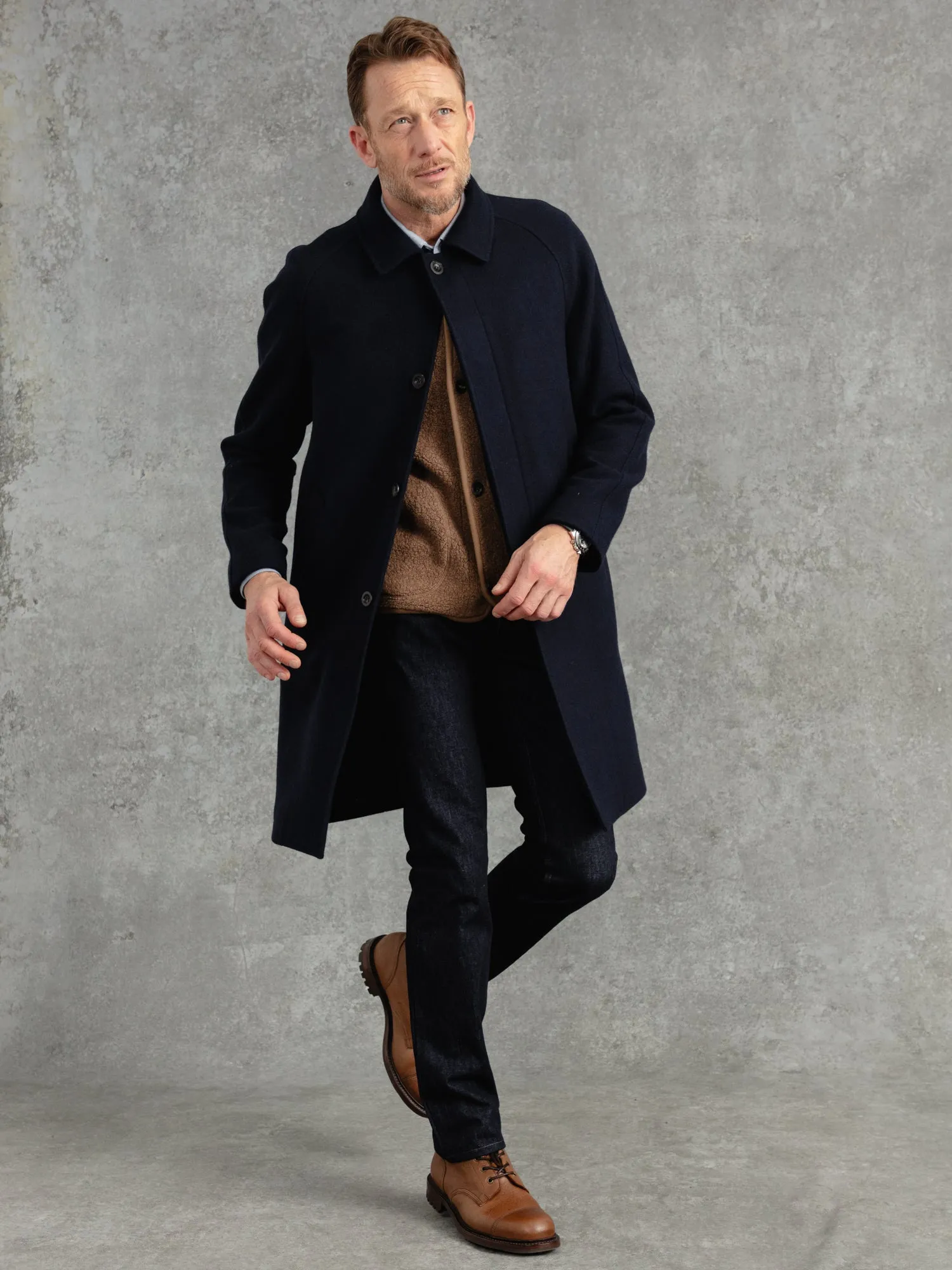 The Woollen Crew Coat - Navy