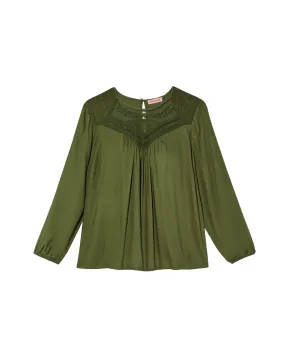 Thea Long Sleeve Textured Blouse | Forest Green