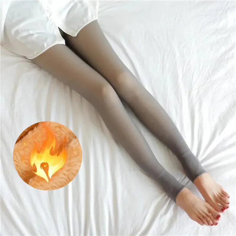 Thermal Stocking Women Translucent Soft Fleece Winter Warm Comfortable 3D Legging