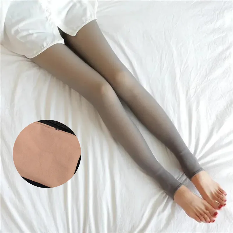 Thermal Stocking Women Translucent Soft Fleece Winter Warm Comfortable 3D Legging