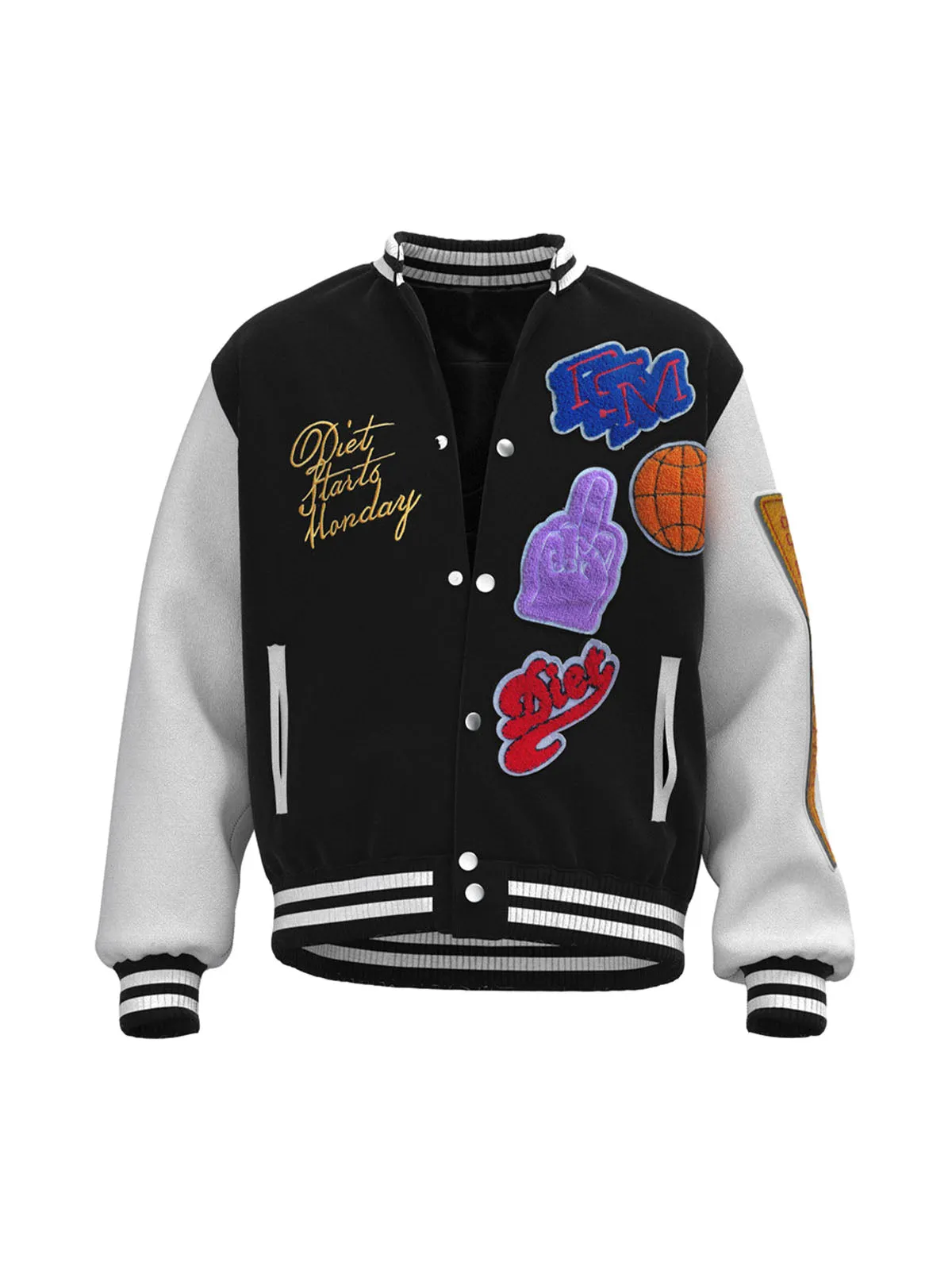 Thesupermade Leather Patchwork  Embroidery Quilted Bomber Jacket