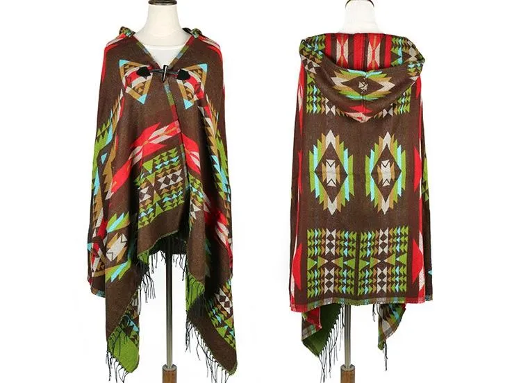 Tibetan Nepalese National Cloak Shawl Thick Hooded bohemian Scarf