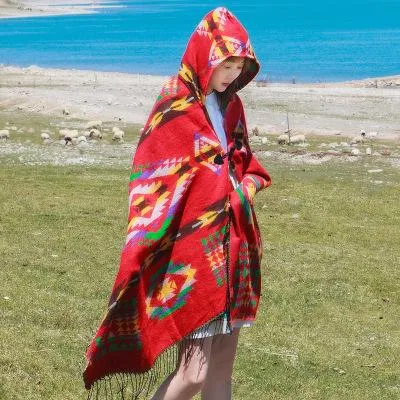 Tibetan Nepalese National Cloak Shawl Thick Hooded bohemian Scarf