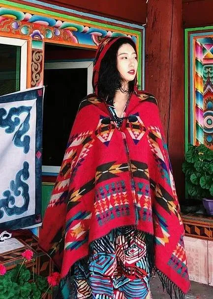 Tibetan Nepalese National Cloak Shawl Thick Hooded bohemian Scarf