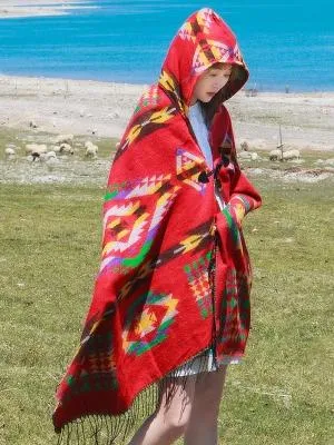 Tibetan Nepalese National Cloak Shawl Thick Hooded bohemian Scarf