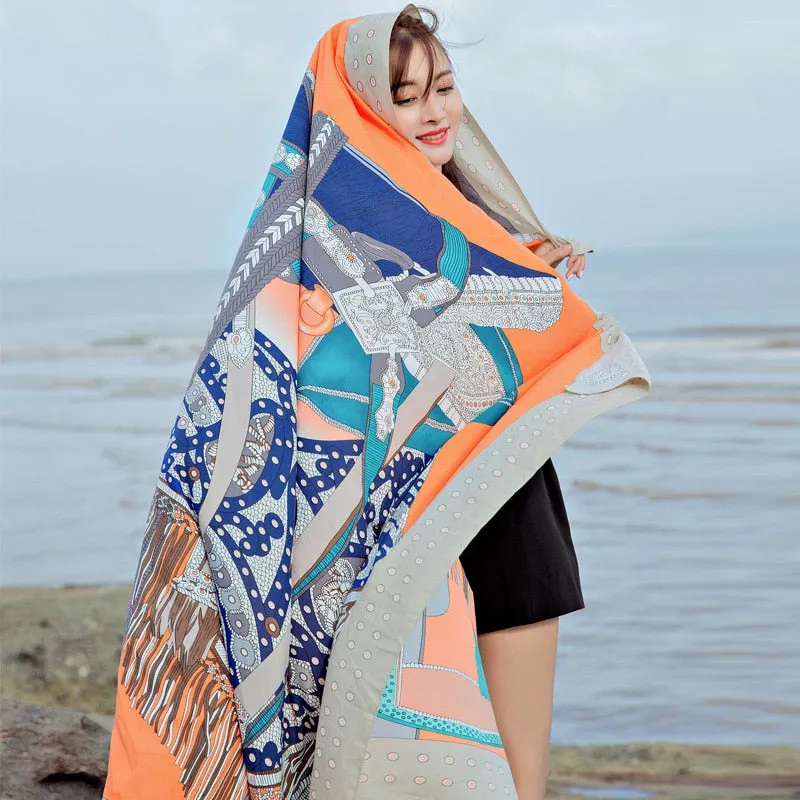 Travel Beach Towels large Size  Vintage Ethnic Style Scarf  Women Sun Shade Retro Cotton Tapestry Pashmina Yoga 190x140cm