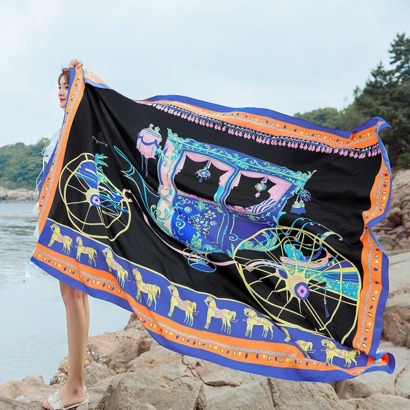 Travel Beach Towels large Size  Vintage Ethnic Style Scarf  Women Sun Shade Retro Cotton Tapestry Pashmina Yoga 190x140cm