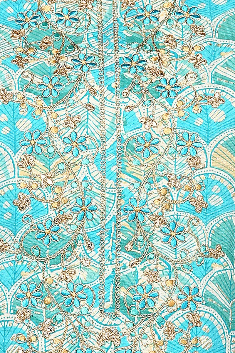 Turquoise Blue Viscose Rayon Ethnic Motifs Straight Kurta