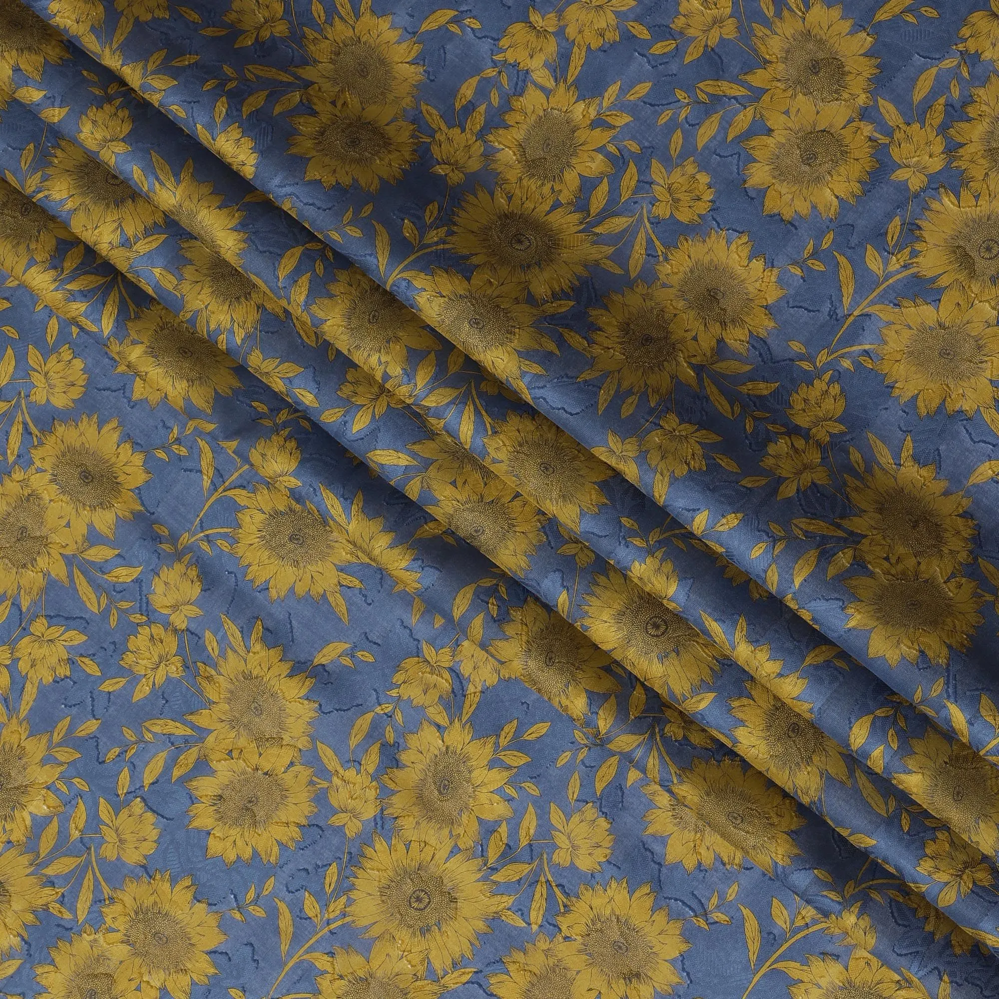 Uragiri Sunflower Blue Cotton Voile Fabric - Japanese Print, 110cm Wide-D17739