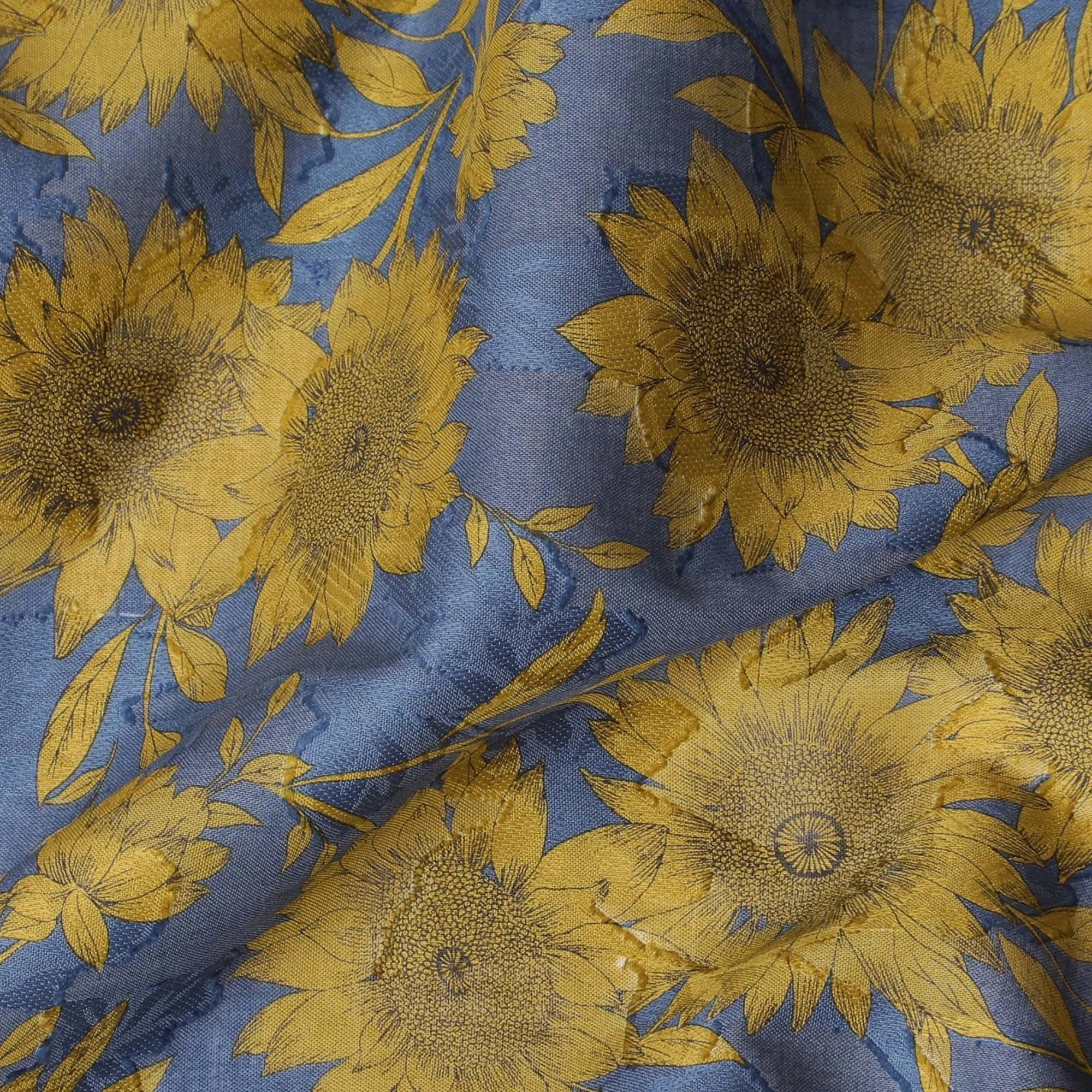 Uragiri Sunflower Blue Cotton Voile Fabric - Japanese Print, 110cm Wide-D17739