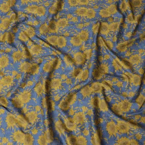 Uragiri Sunflower Blue Cotton Voile Fabric - Japanese Print, 110cm Wide-D17739