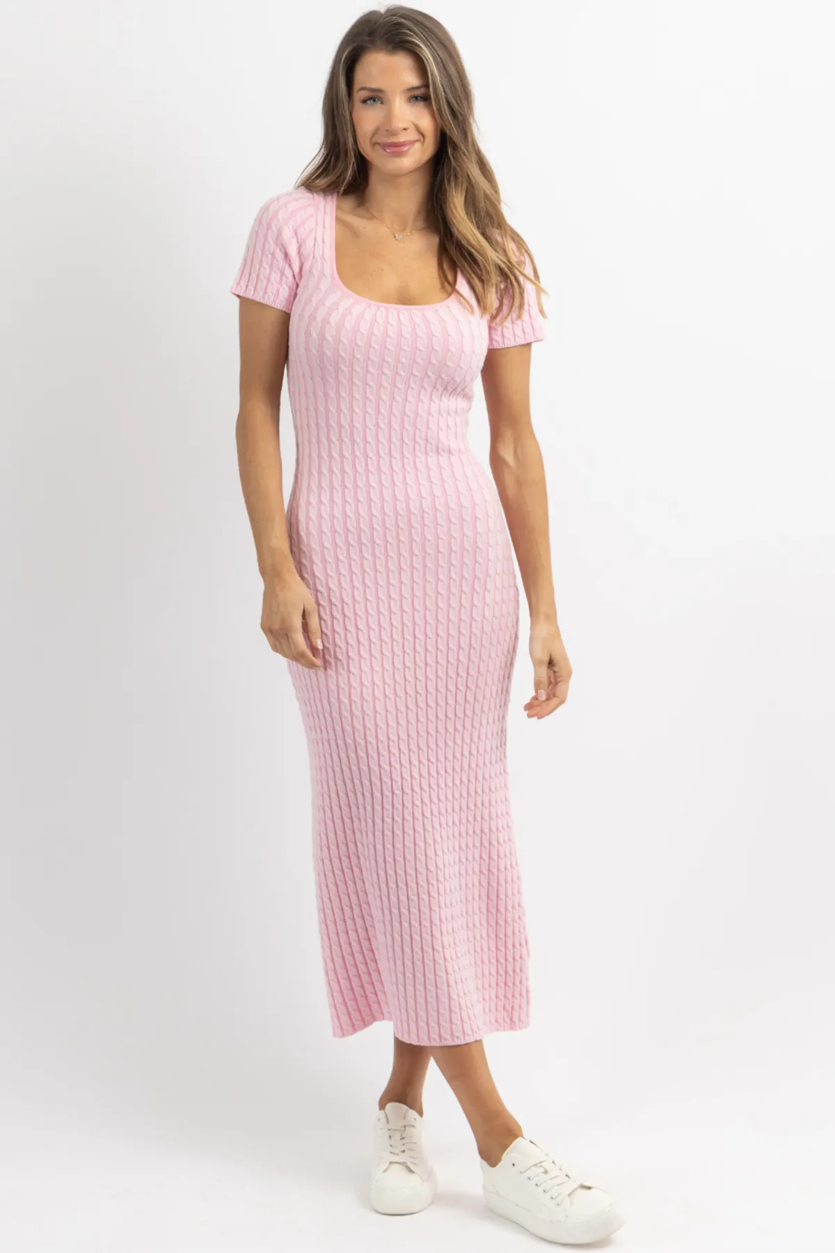 VEDA PINK CABLEKNIT DRESS