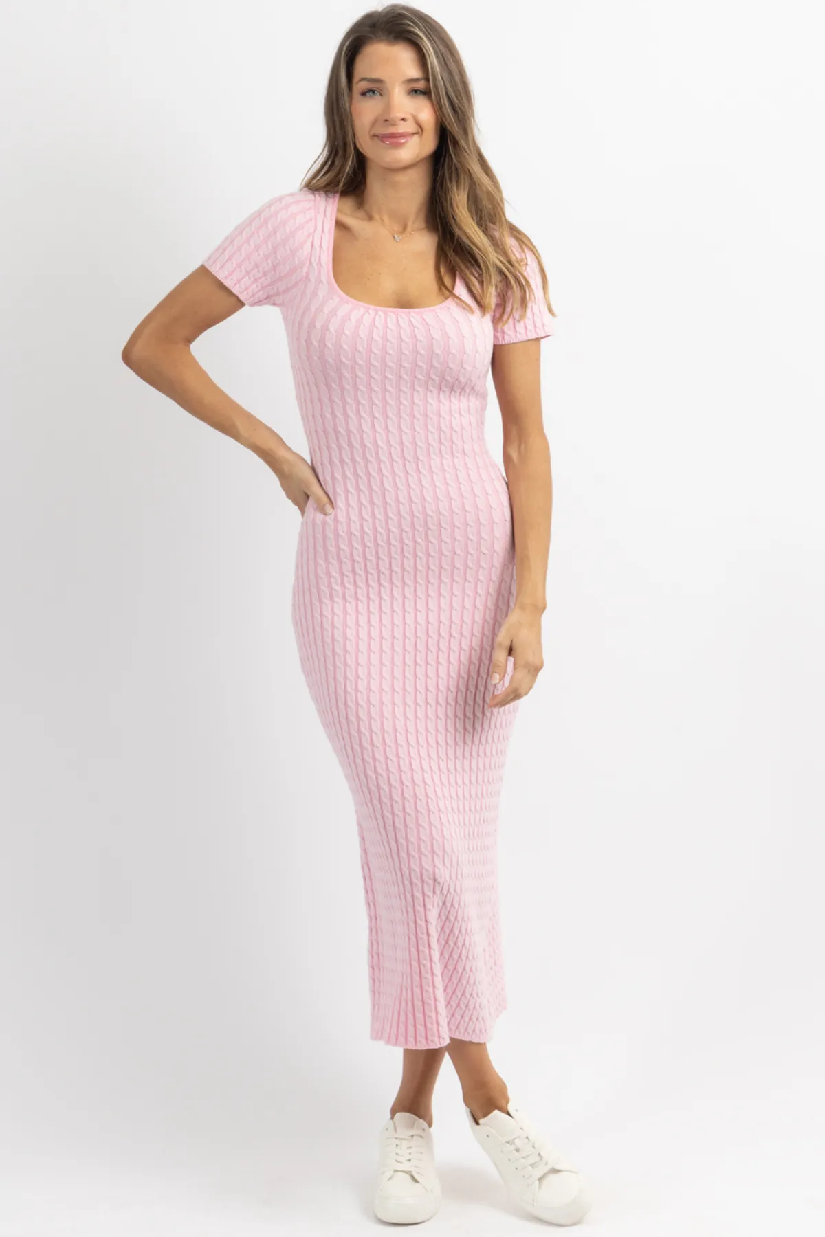 VEDA PINK CABLEKNIT DRESS