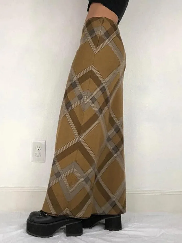 Vintage Argyle Print High Rise Maxi Skirt