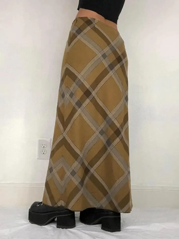 Vintage Argyle Print High Rise Maxi Skirt