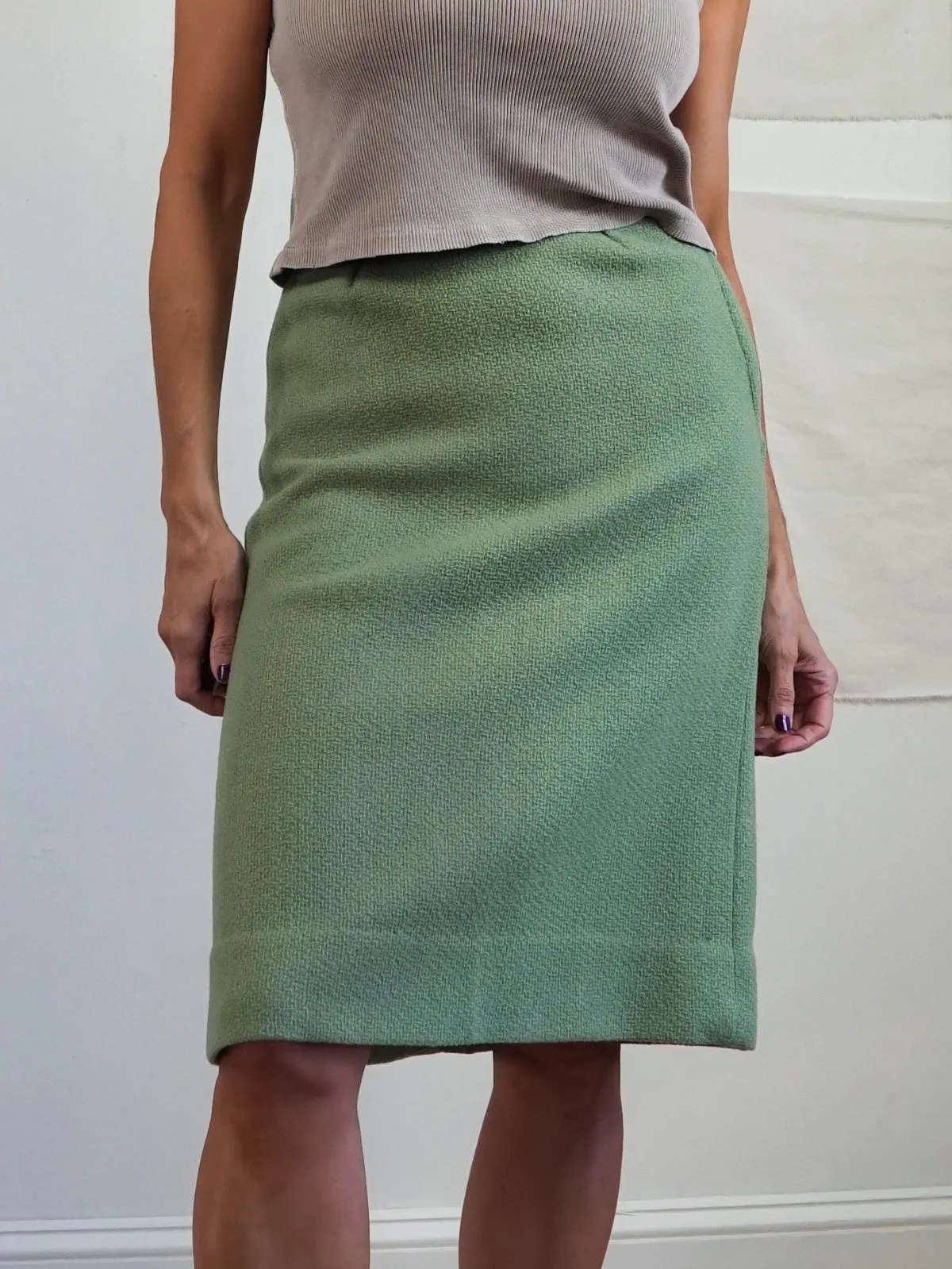 Vintage Sage Green Pencil Skirt