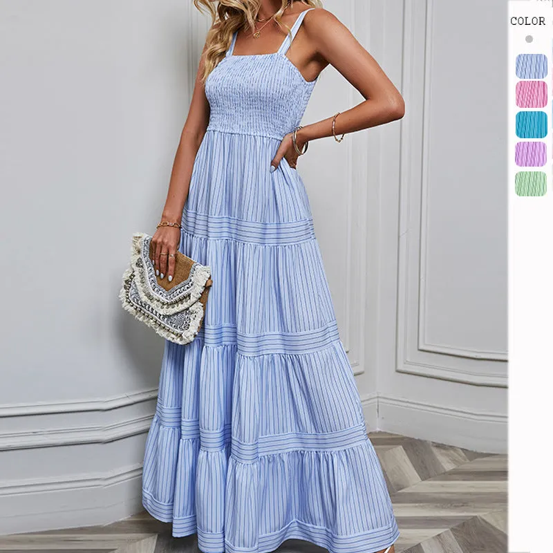 Waist Striped Sleeveless Maxi Dress