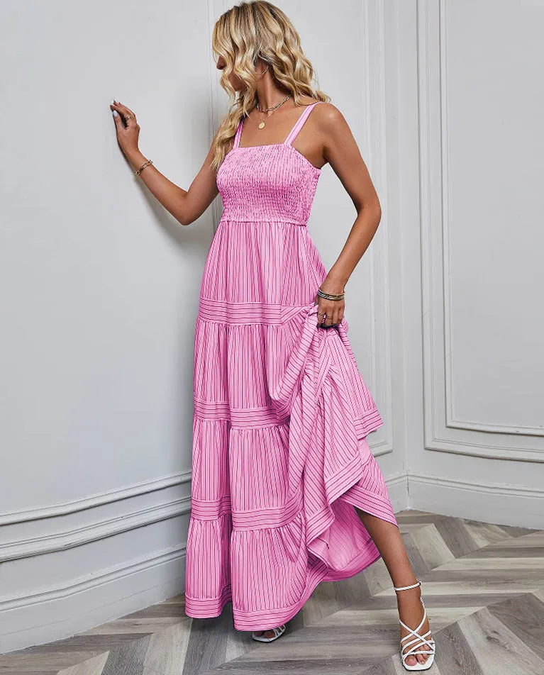 Waist Striped Sleeveless Maxi Dress