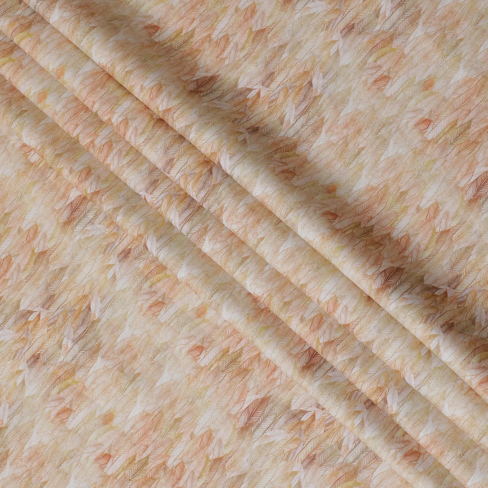 Warm Beige and Orange Feather Print Pure Linen Fabric - 150 cm Width-D20000