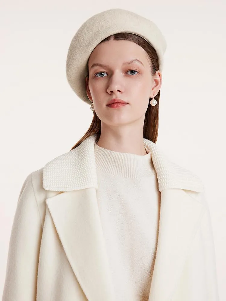 White Mid-Length Double-Faced Wool Coat With Detachable Collar