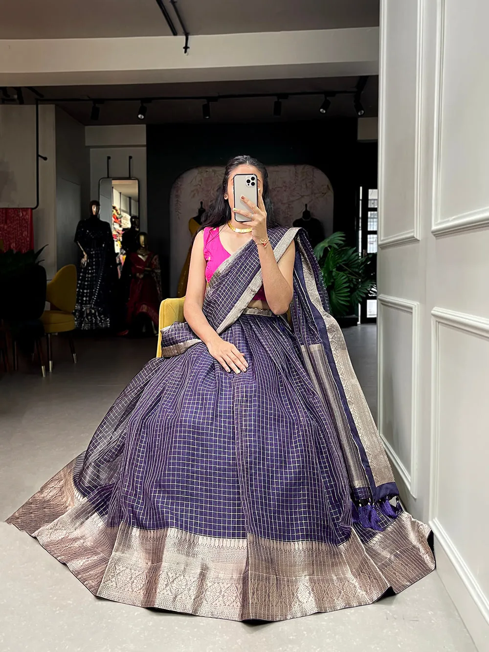 Wine Color Zari Weaving Work Organza Lehenga Choli