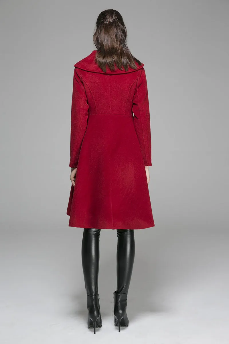 Winter wool coat red jacket midi dress coat(1366)