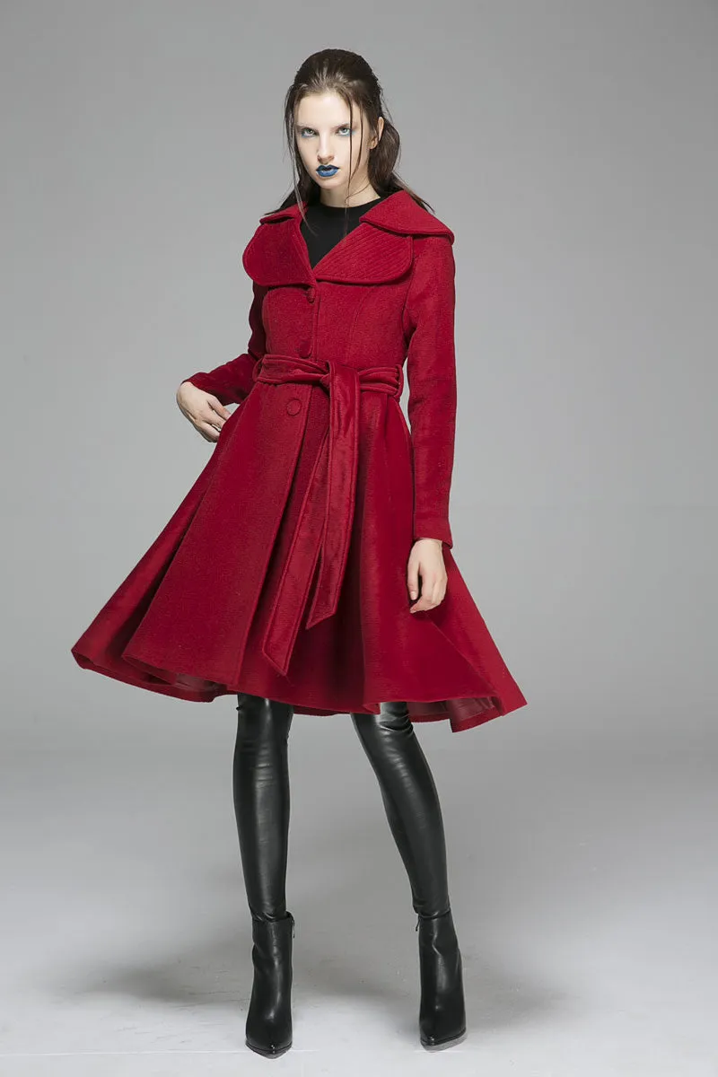 Winter wool coat red jacket midi dress coat(1366)