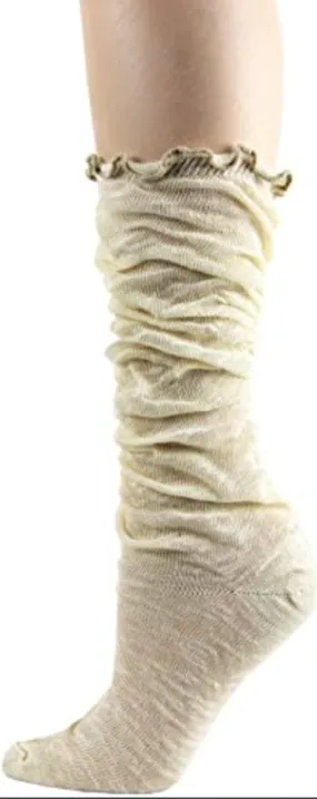 Woman's Fine Cotton Slouch Sock -Ivory