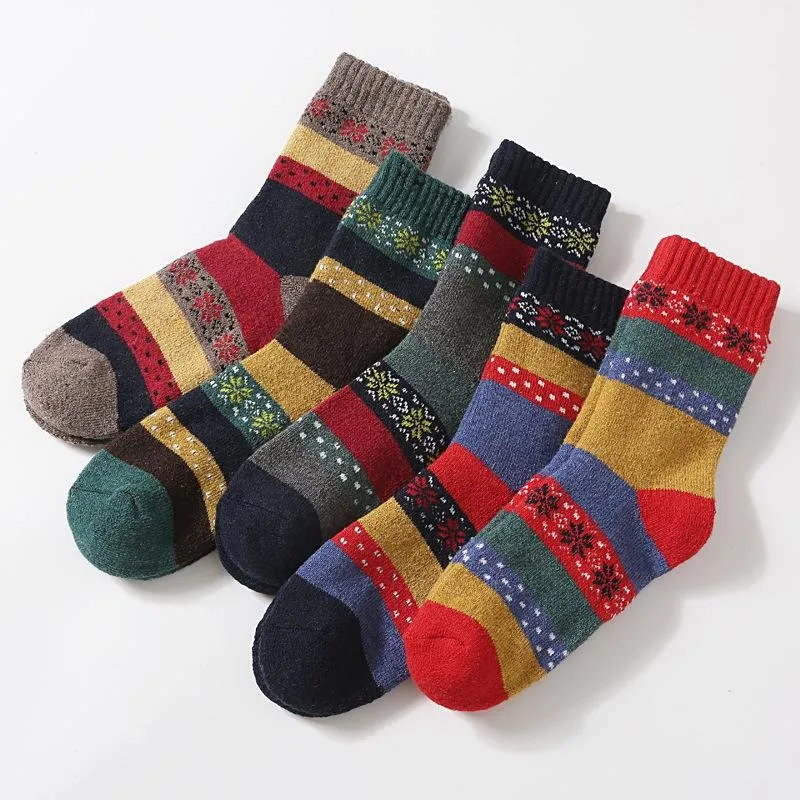 Women 5 Pairs Retro Ethnic Style Knitting Wool Socks