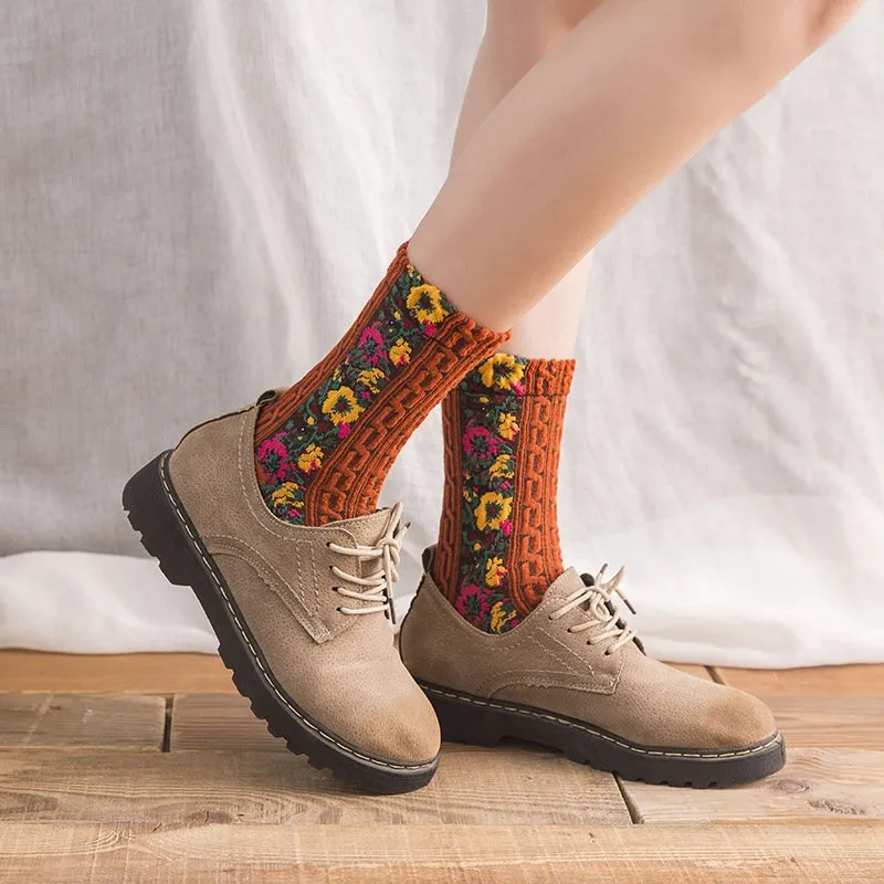 Women 5 Pairs Retro Ethnic Style Socks