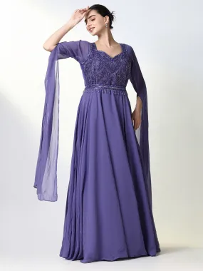 Women Purple Solid Ethnic Gown Dress with Belt