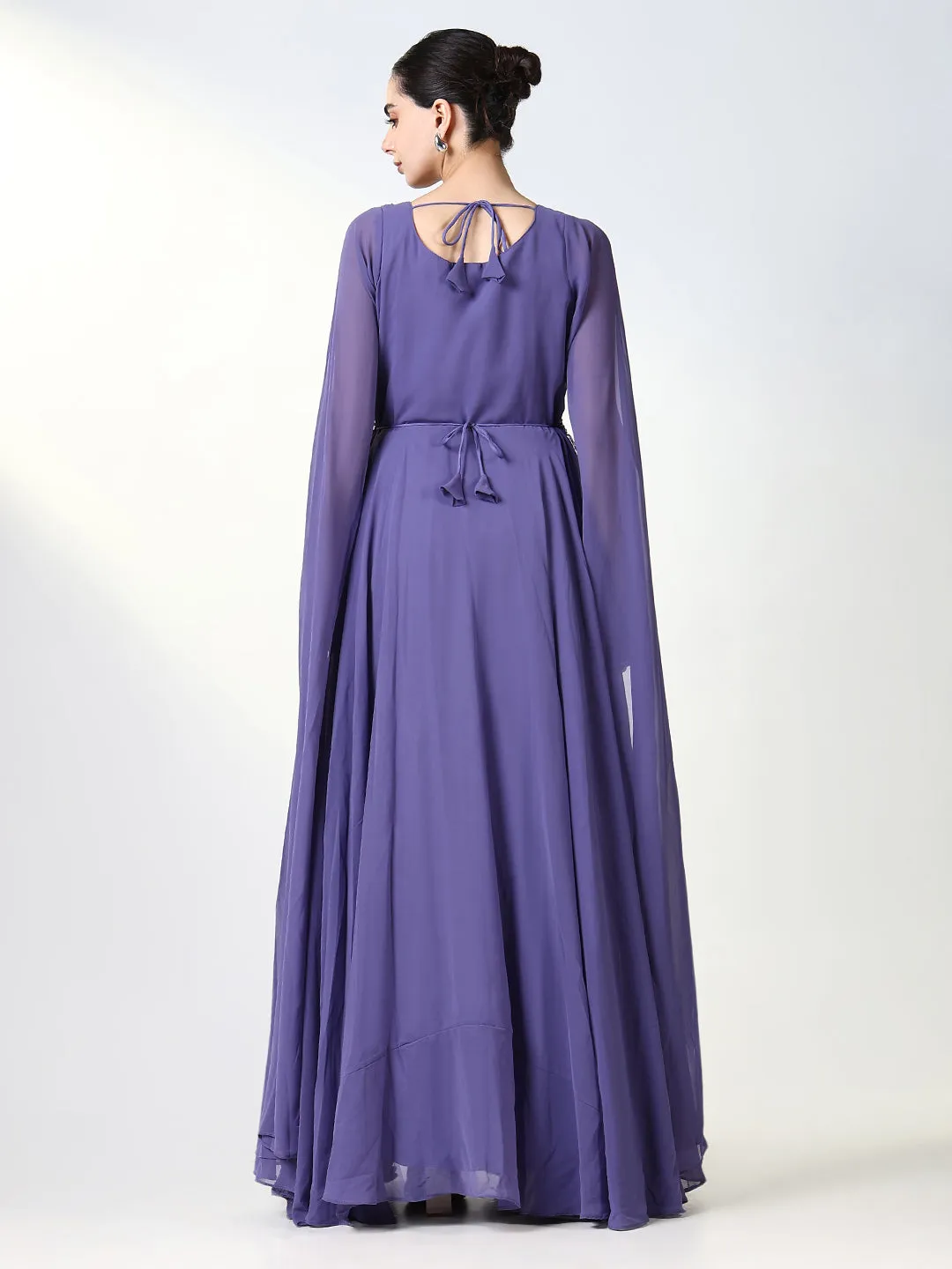 Women Purple Solid Ethnic Gown Dress with Belt