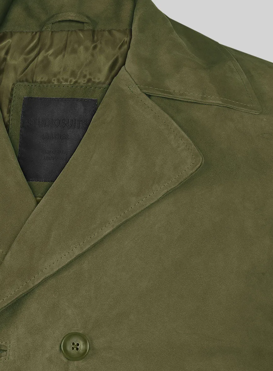 Woodland Green Suede Leather Pea Coat