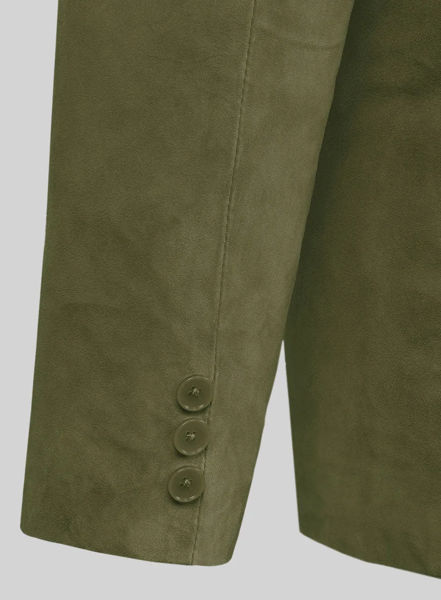 Woodland Green Suede Leather Pea Coat