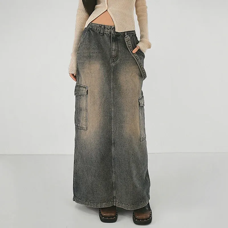 Y2K Side Strap Cargo Maxi Skirt