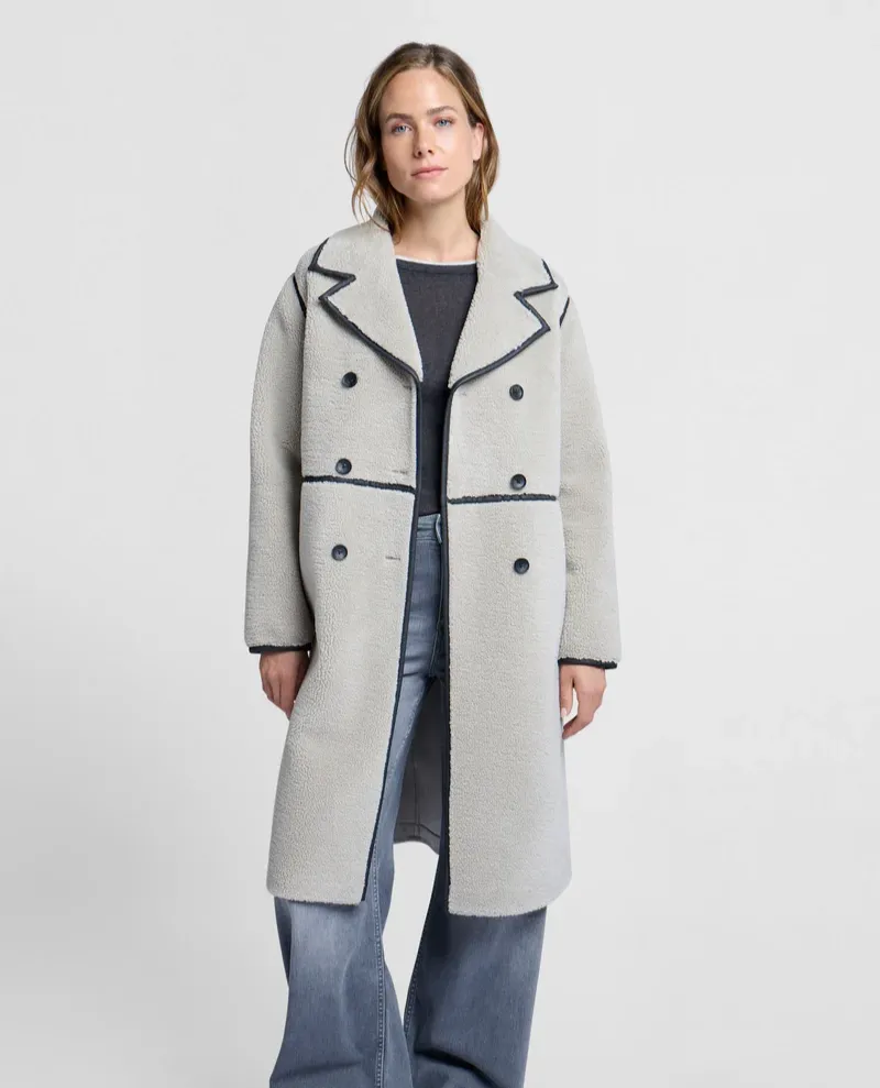 Yaya Dove Grey Faux Shearling Long Coat - UK10