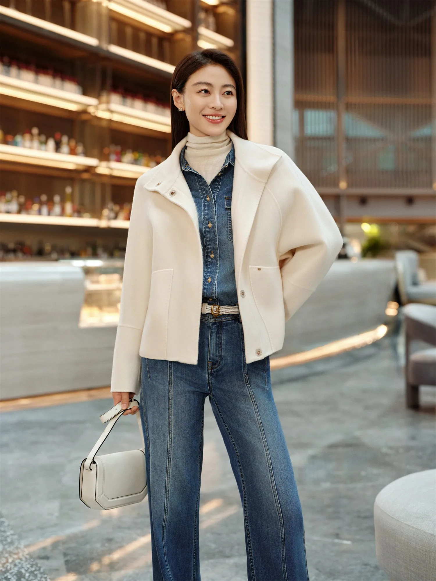 YAYING Cloud Cashmere Stand Collar Coat