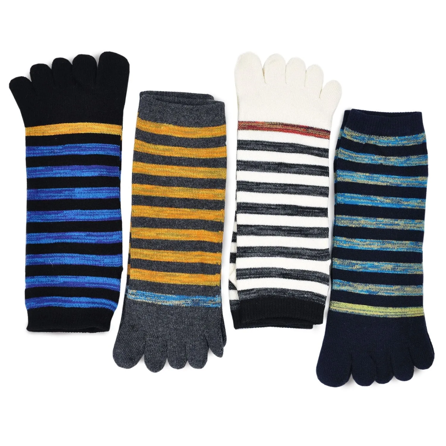 ZFSOCK Mixed Colors Stripes 5 Finger Ankle Socks for Men, 4 Pairs